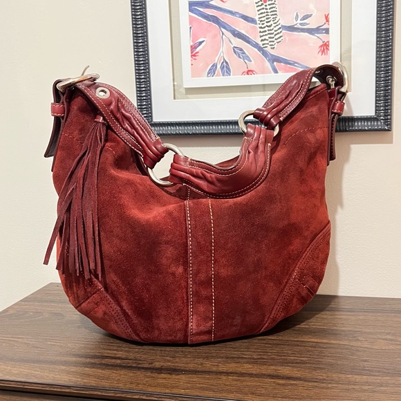 Vintage Coach Y2K suede hobo oversized burgundy wine - Picture 1 of 13